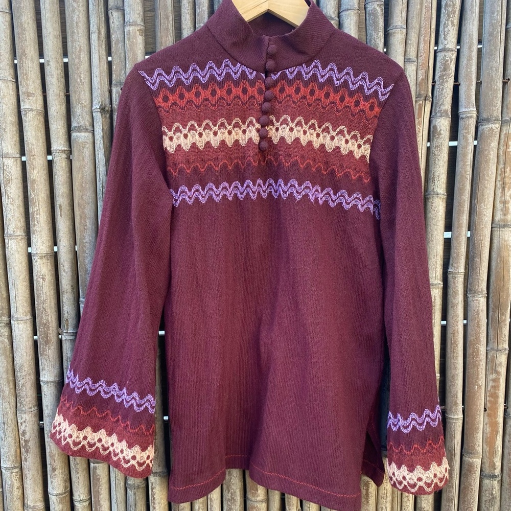 Vintage 60’s Mock Neck Bell Sleeved Tunic/Mini Dress - S/M